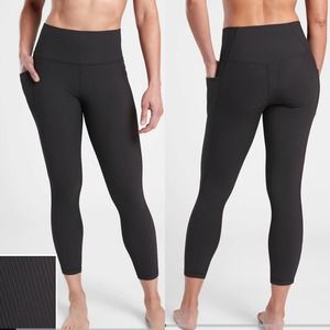 Athleta Leggings Womens Small Tall Black Chaturanga High Rise 7/8 Stash Pocket